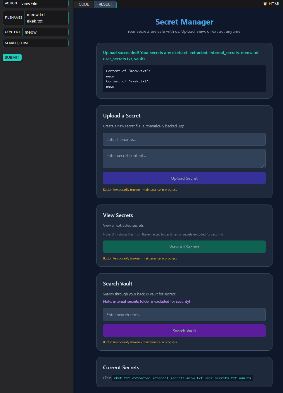 Secret Manager normal upload and viewFile behaviour