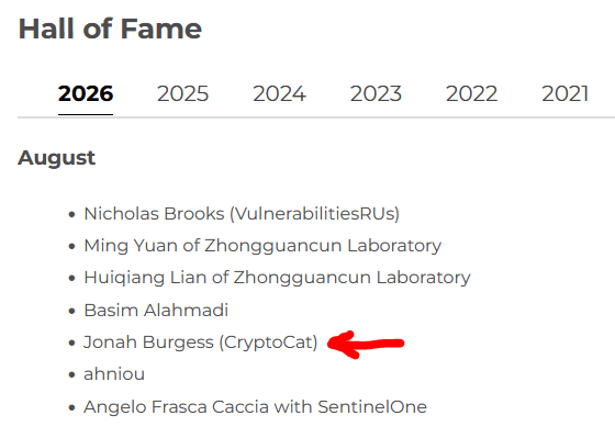 ASUS vulnerability disclosure hall of fame entry for the report