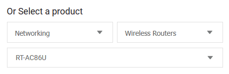 ASUS download centre showing RT-AC86U firmware selection