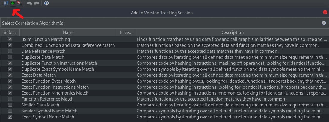 Ghidra version tracking correlators used for patch diffing