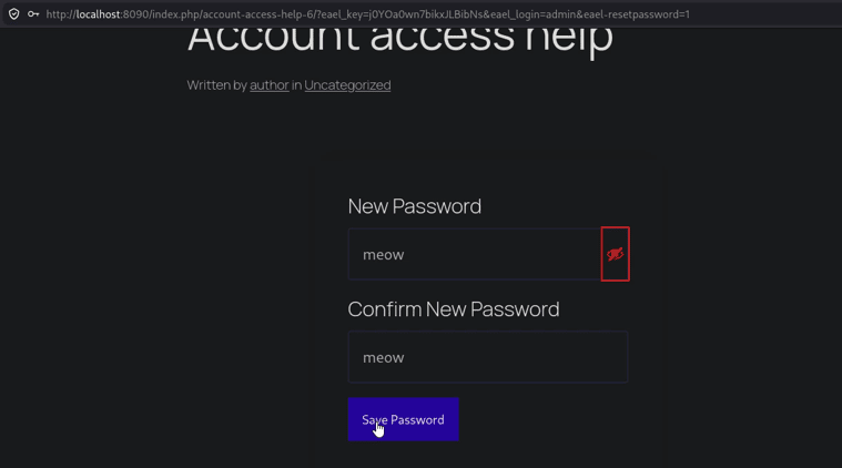 Setting a new administrator password through the exfiltrated reset link