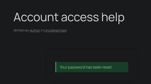 Confirmation that the administrator password reset succeeded
