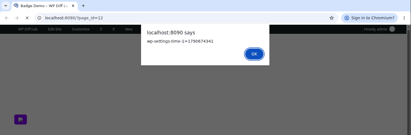 Alert dialog reading document.cookie firing in the administrator's session on a page showing the GeoDirectory Post Badge