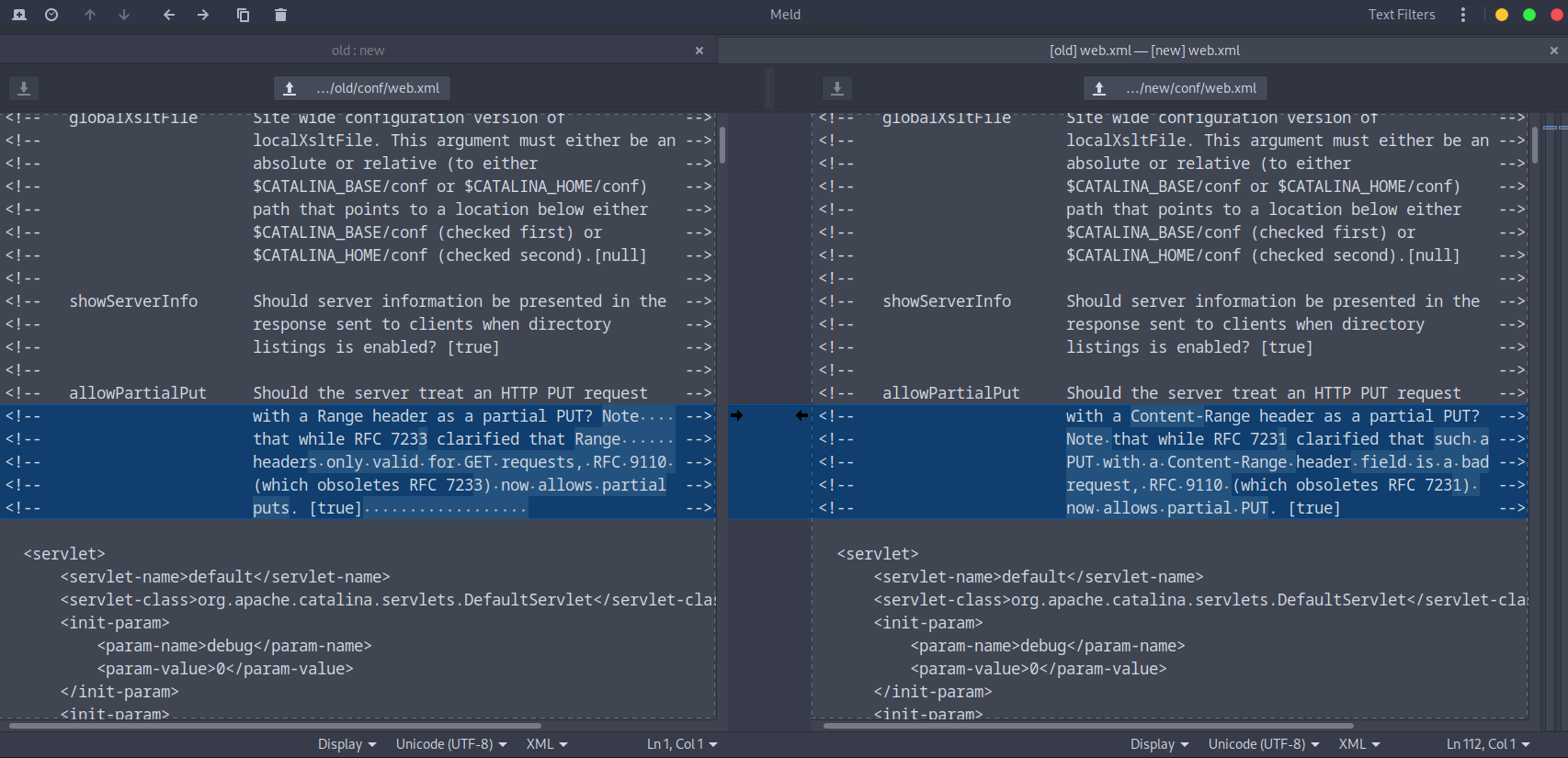 Diff of web.xml comments clarifying allowPartialPut and Content-Range handling